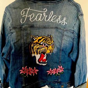 Torrid distressed embroidered jean jacket